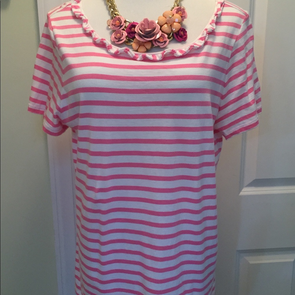 Talbots Pima cotton striped ruffle tee